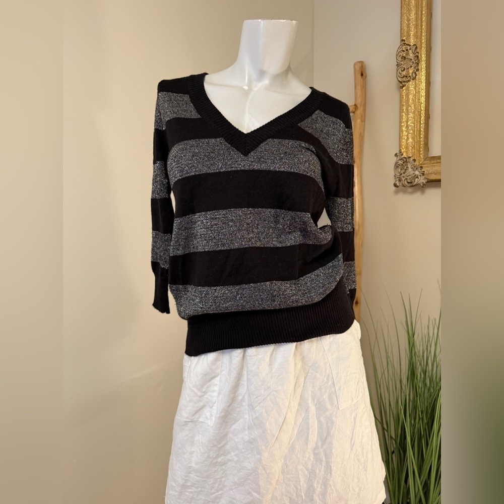 Forever Twenty One Striped Black and Silver Women's Sweater or Dress! Large